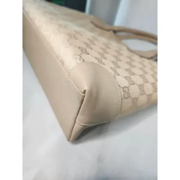 SOLD Gucci GG Monogram Canvas Tote Light Beige Leather Large Shopper Shoulder - Picture 7 of 16
